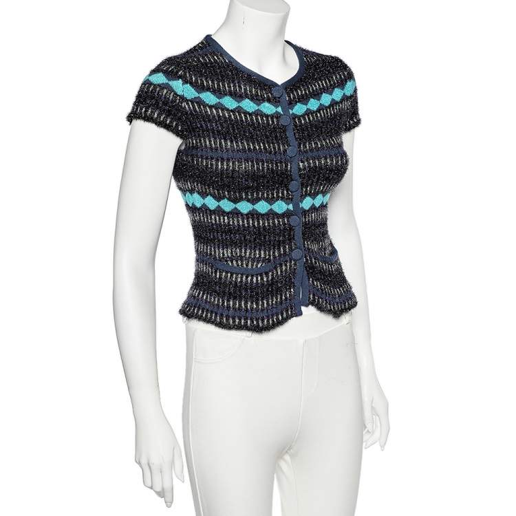 Pre Owned Emporio Armani Multicolor patterned Lurex Knit Button Front Top S