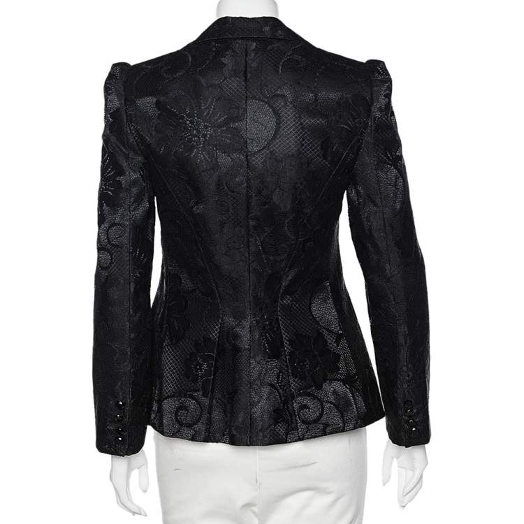 Pre Owned Emporio Armani  Black Lace Button Front Blazer M