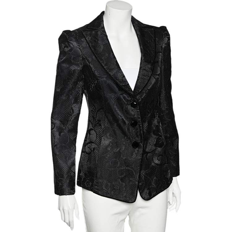 Pre Owned Emporio Armani  Black Lace Button Front Blazer M