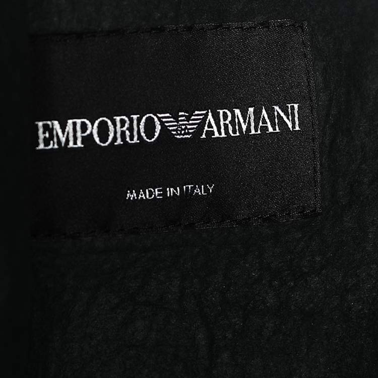 Pre Owned Emporio Armani Dark Green Leather Button Front Mid Length Coat M