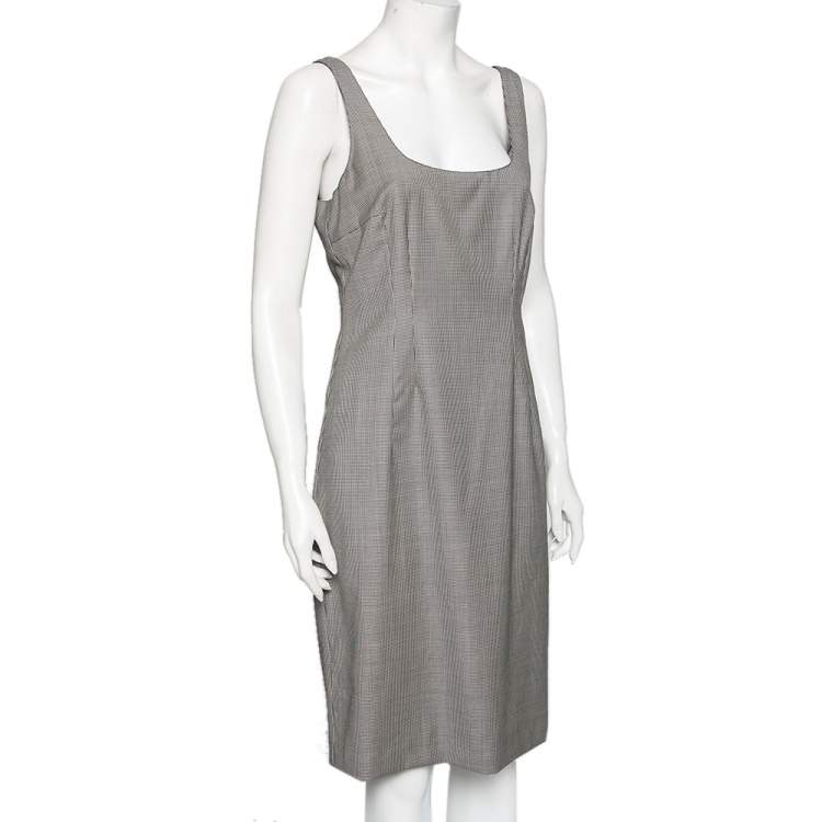 Pre Owned Emporio Armani Monochrome Houndstooth Printed Wool Short Dress L