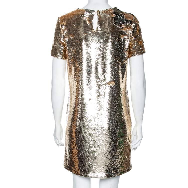 Pre Owned Emporio Armani Gold Sequin Embellished Mini Dress S