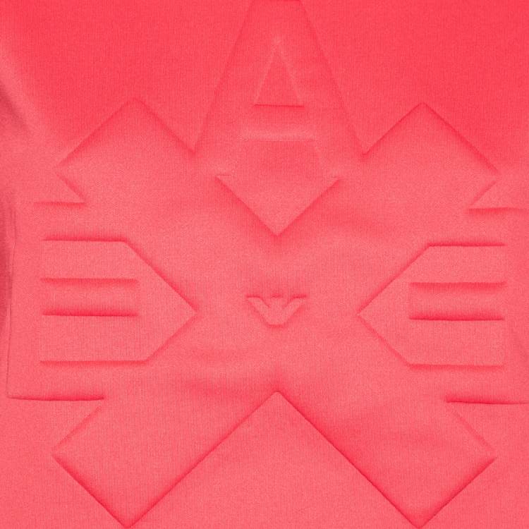 Pre Owned Emporio Armani Pink Jersey Logo Embossed Long Sleeve Top M