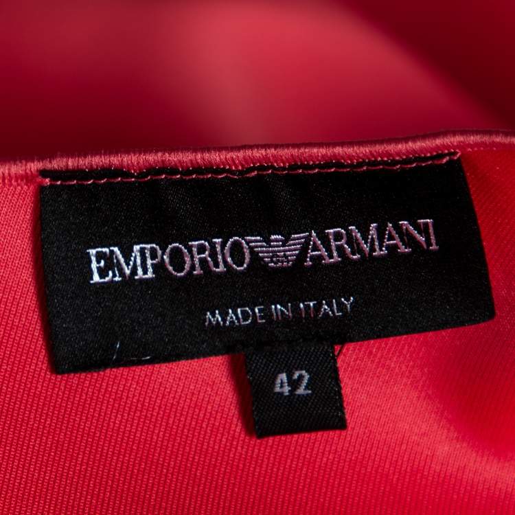 Pre Owned Emporio Armani Pink Jersey Logo Embossed Long Sleeve Top M