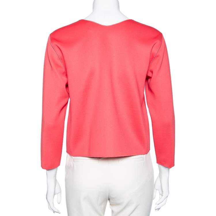 Pre Owned Emporio Armani Pink Jersey Logo Embossed Long Sleeve Top M