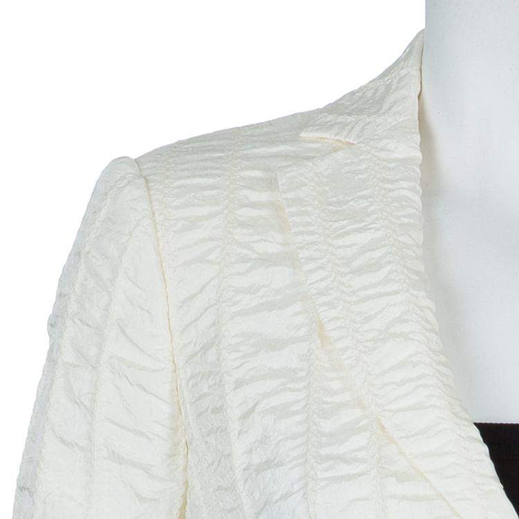 Pre Owned Emporio Armani Cream ZigZag Topstitch Detail Pintucked Blazer M