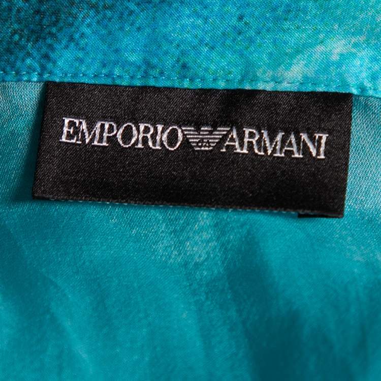 Pre Owned Emporio Armani Blue Printed Silk Top M