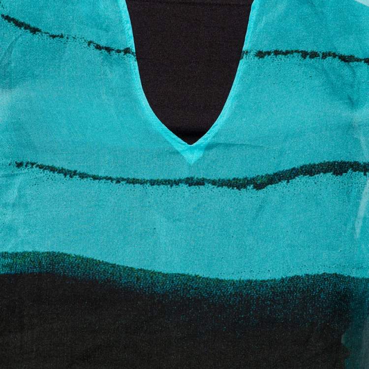 Pre Owned Emporio Armani Blue Printed Silk Top M