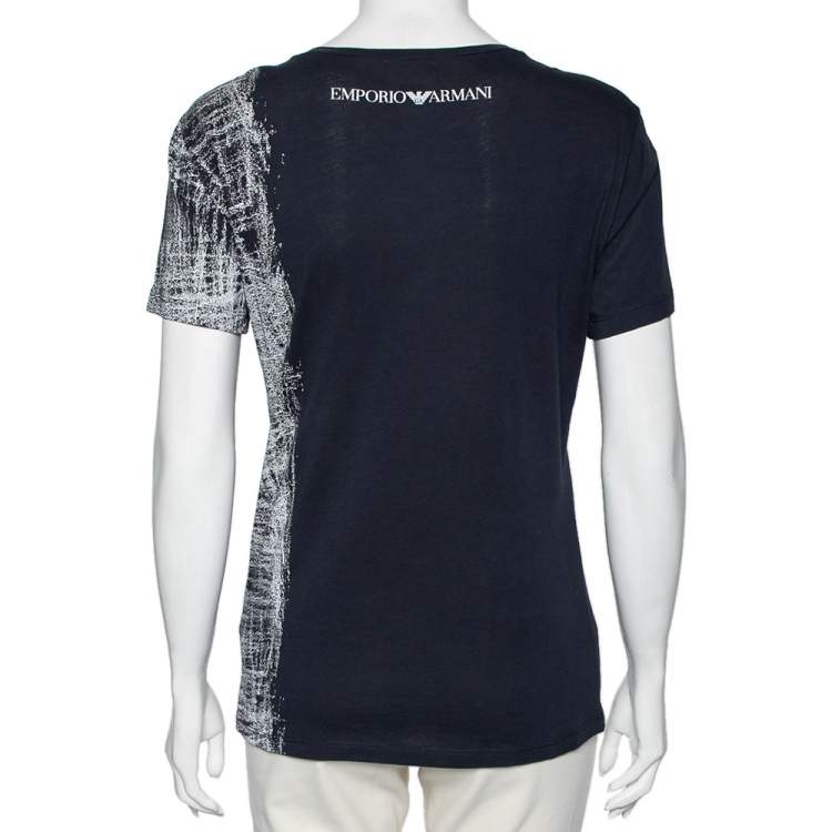 Pre Owned Emporio Armani Blue Cotton Half Printed Short Sleeve T-Shirt S