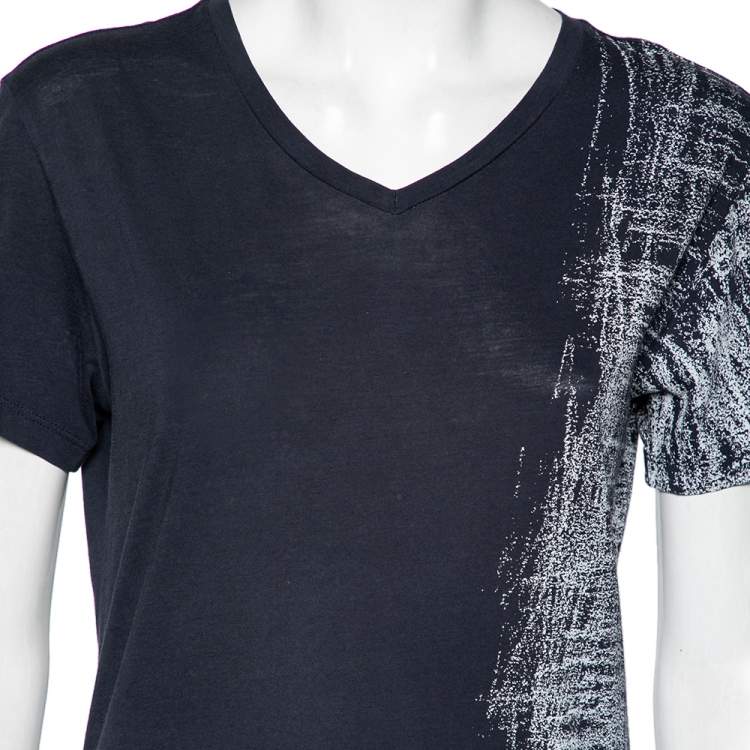 Pre Owned Emporio Armani Blue Cotton Half Printed Short Sleeve T-Shirt S