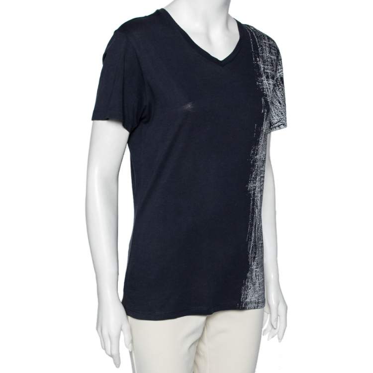 Pre Owned Emporio Armani Blue Cotton Half Printed Short Sleeve T-Shirt S