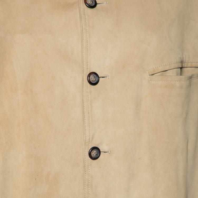 Pre Owned Emporio Armani Vintage Beige Suede Button Front Jacket XL