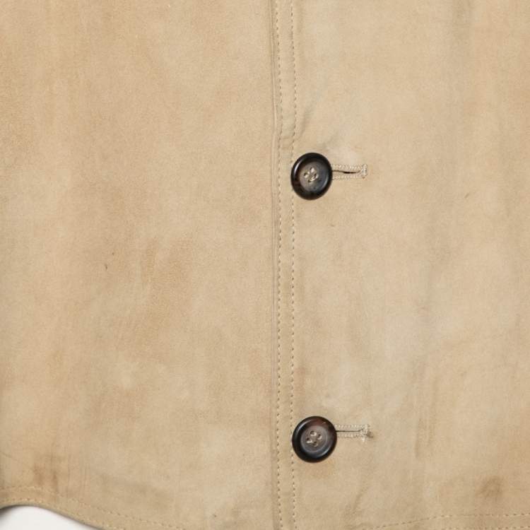 Pre Owned Emporio Armani Vintage Beige Suede Button Front Jacket XL