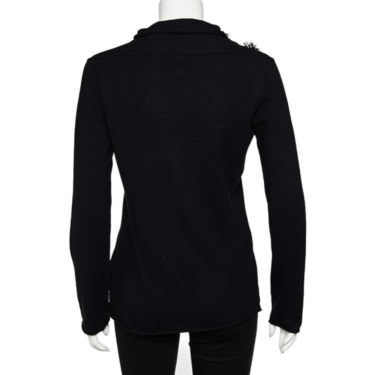 Pre Owned Emporio Armani Black Knit Floral Applique Sweater Top S