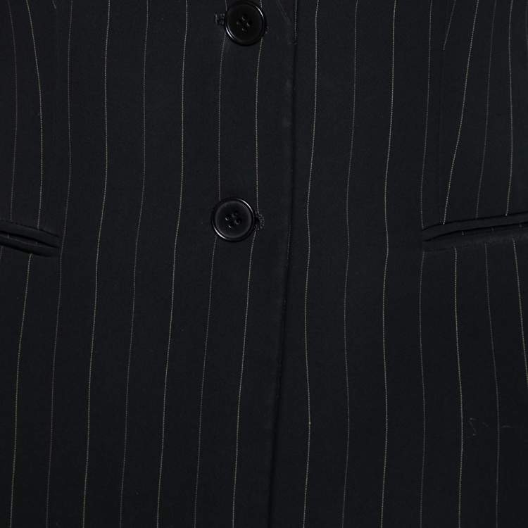 Pre Owned Emporio Armani Black Pinstriped Crepe Single Breasted Suit M