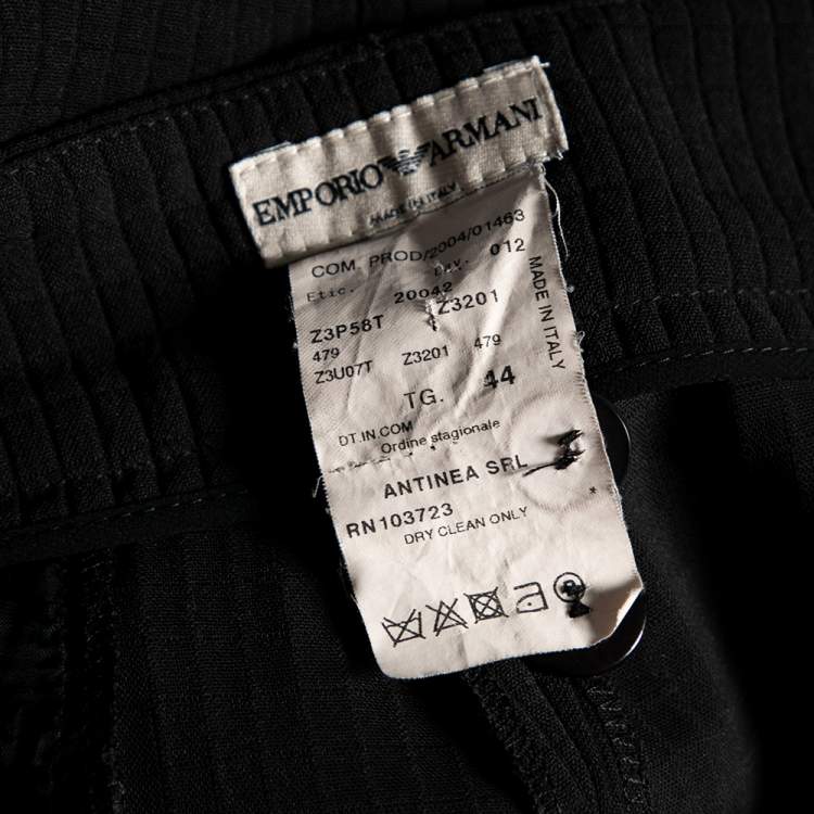 Pre Owned Emporio Armani Black Textured Crepe Padded Shoulder Detail Tailored Suit M