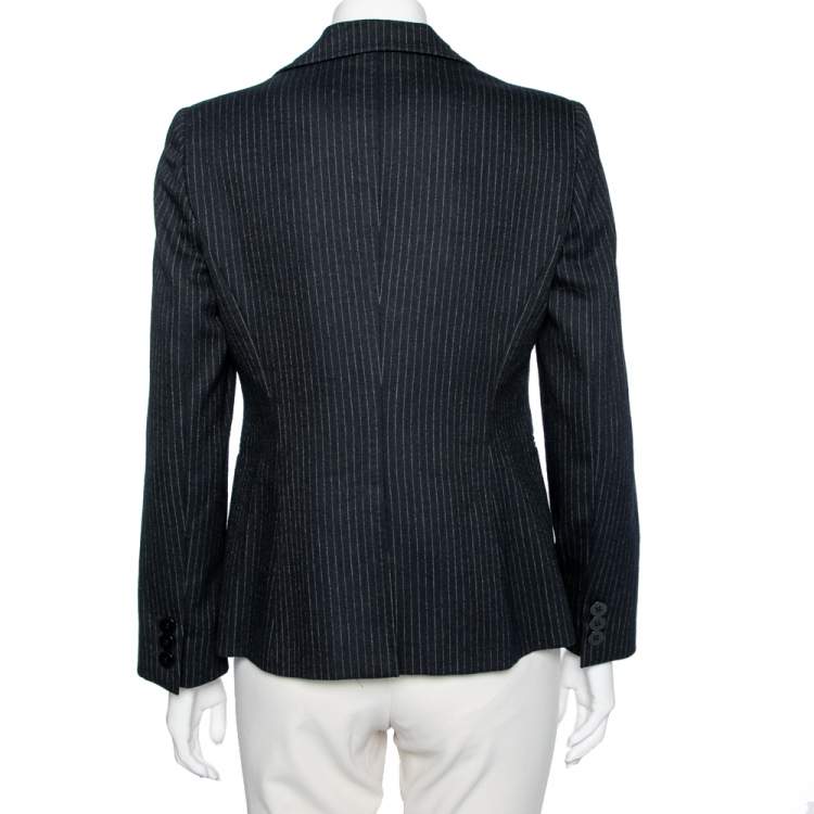 Pre Owned Emporio Armani Midnight Blue Pinstriped Wool Single Breasted Blazer M