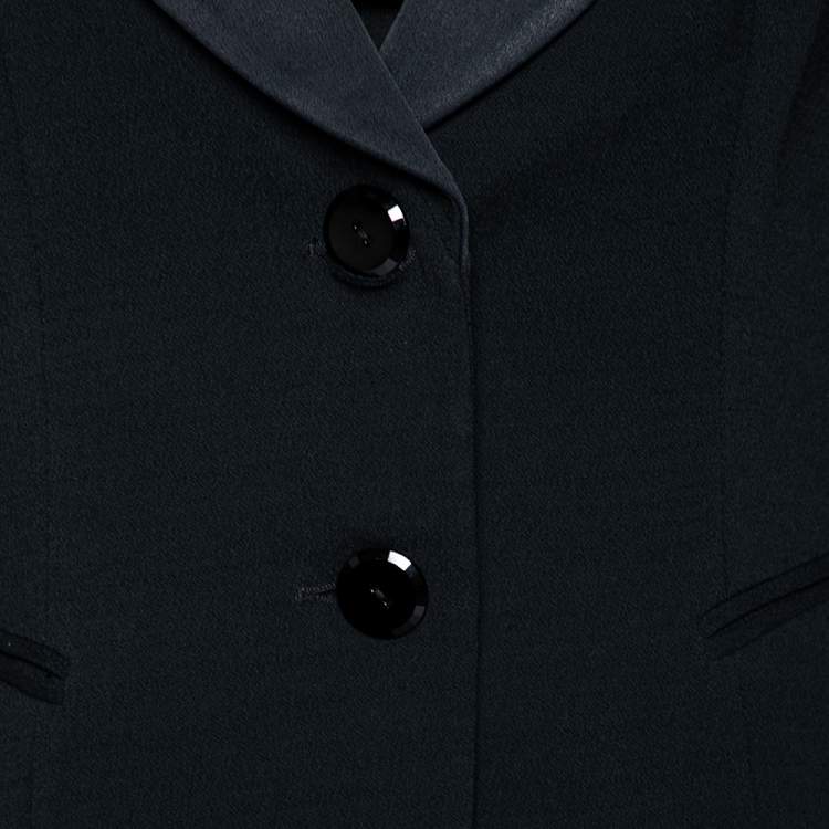 Pre Owned Emporio Armani Black Textured Crepe & Satin Trimmed Single Breasted Suit M