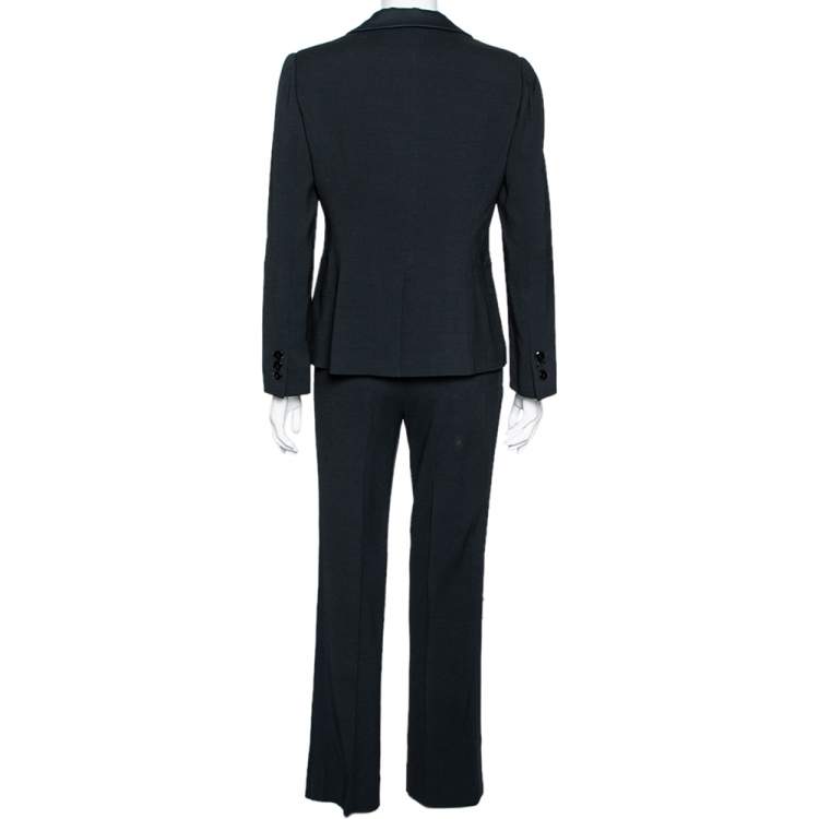 Pre Owned Emporio Armani Black Textured Crepe & Satin Trimmed Single Breasted Suit M