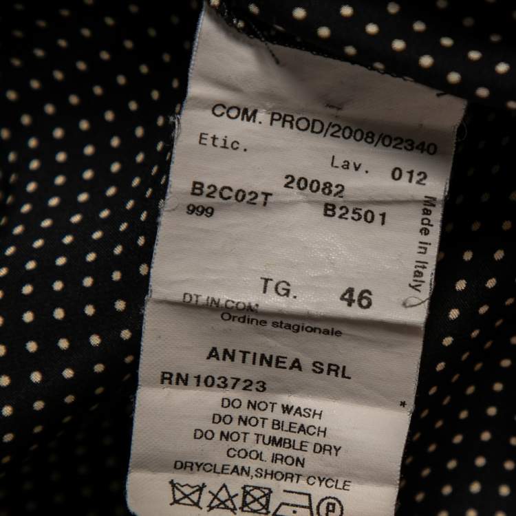 Pre Owned Emporio Armani Black Polka Dot Ruffled Hem Cap Sleeve Blouse L