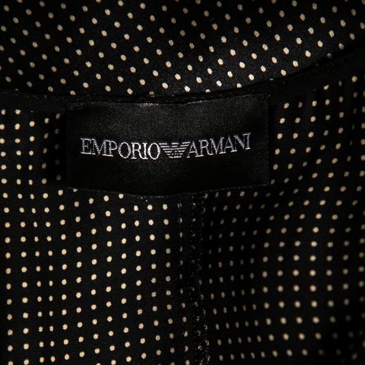 Pre Owned Emporio Armani Black Polka Dot Ruffled Hem Cap Sleeve Blouse L