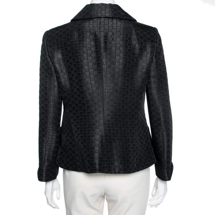 Pre Owned Emporio Armani Black Jacquard Single Breasted Blazer M