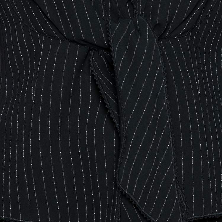Pre Owned Emporio Armani Black Pinstriped Crepe Front Tie Detail Single Breasted Suit M