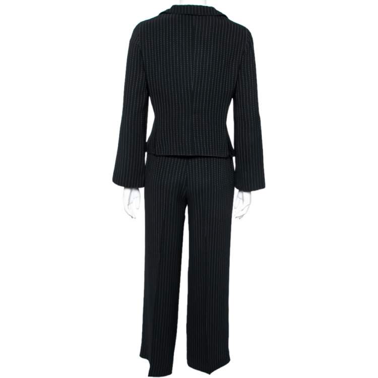 Pre Owned Emporio Armani Black Pinstriped Crepe Front Tie Detail Single Breasted Suit M