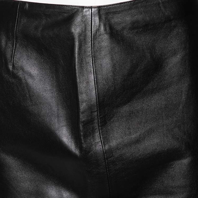 Pre Owned Emporio Armani Vintage Black Leather Knee Length Skirt M