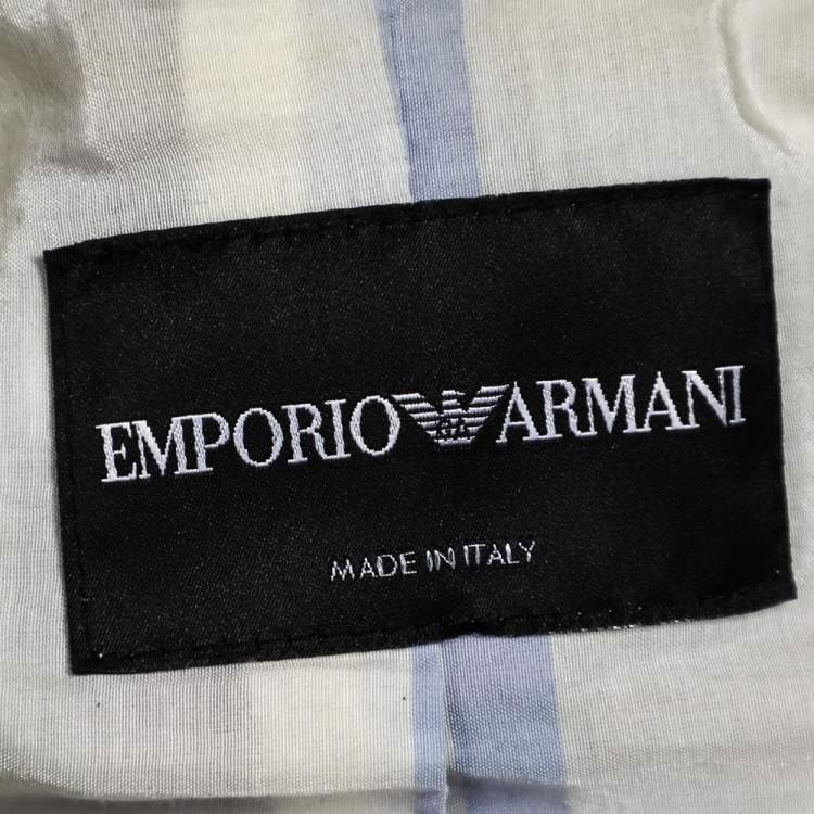 Pre Owned Emporio Armani Blue & White Striped Cotton Cropped Blazer M