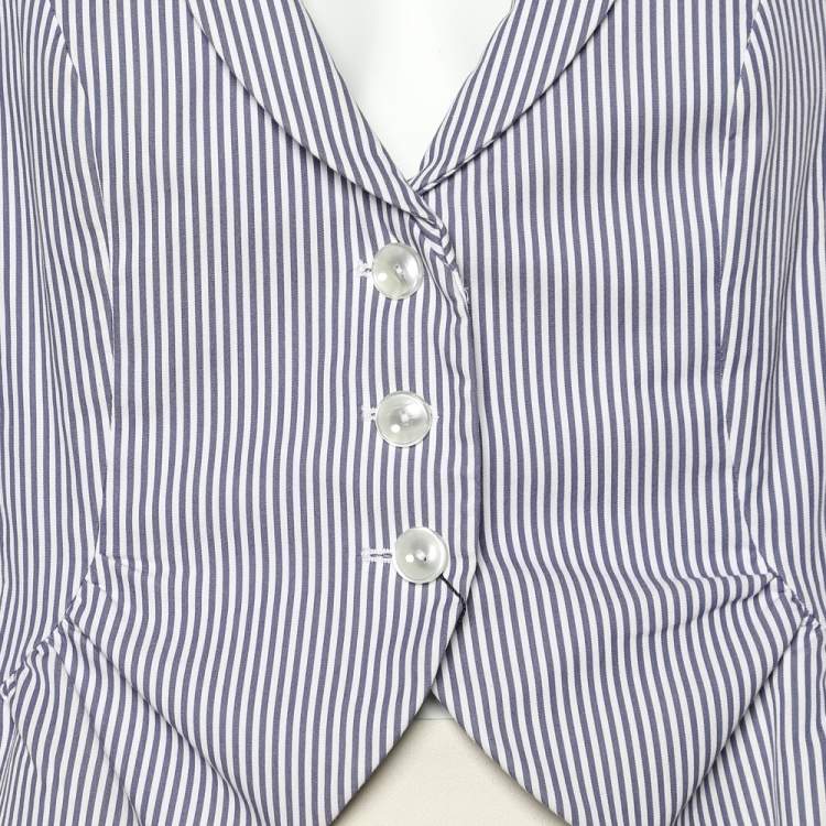 Pre Owned Emporio Armani Blue & White Striped Cotton Cropped Blazer M