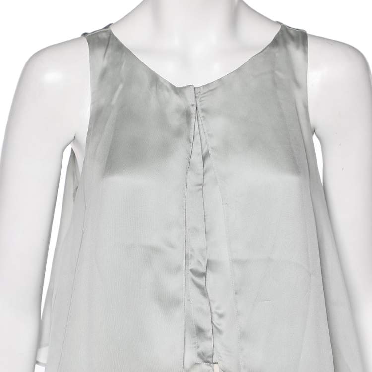 Pre Owned Emporio Armani Pale Green Silk Layered Sleeveless Button Front Top M