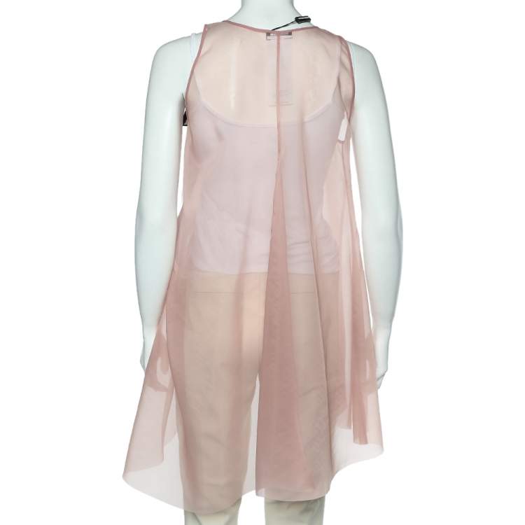 Pre Owned Emporio Armani Pink Taffeta Sheer Sleeveless Top M