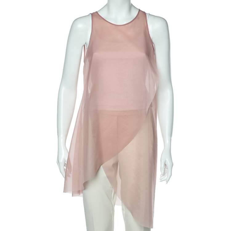 Pre Owned Emporio Armani Pink Taffeta Sheer Sleeveless Top M