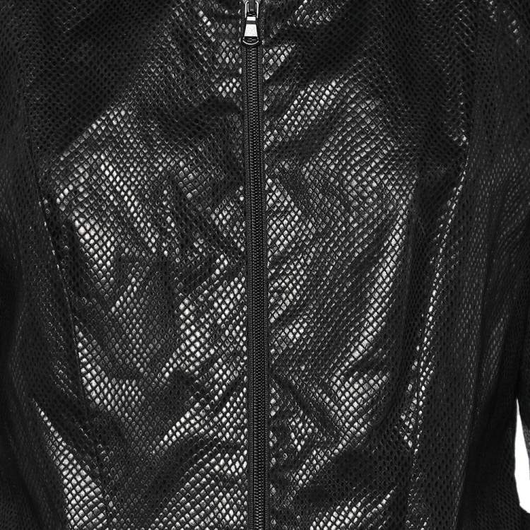 Pre Owned Emporio Armani Black Textured Cotton Zip Front Jacket L