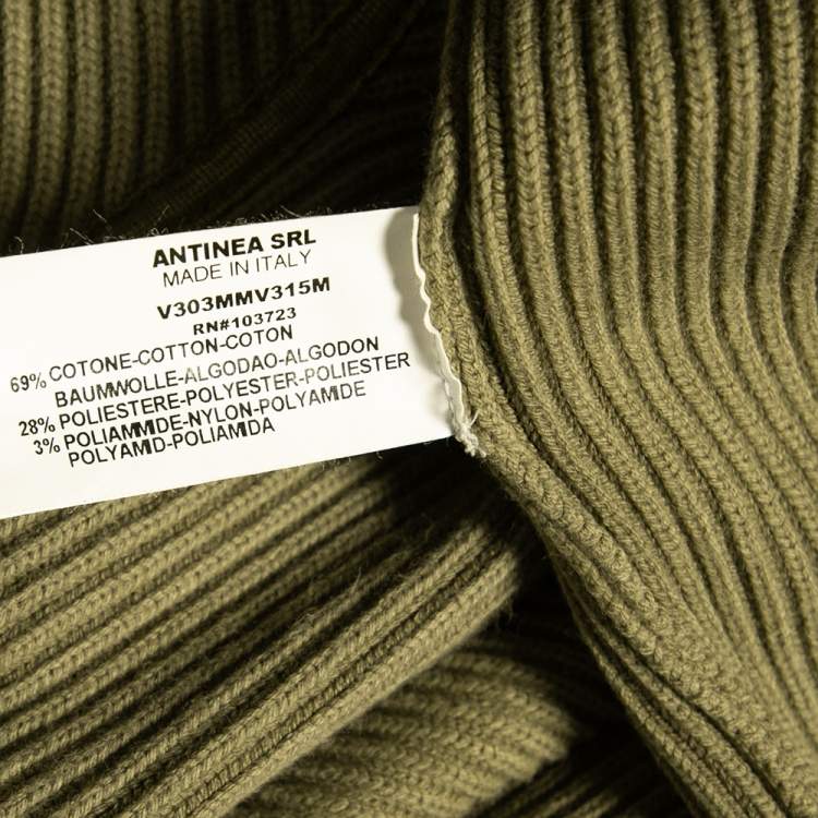 Pre Owned Emporio Armani Olive Green Rib Knit Zip Front Long Sleeve Jacket L