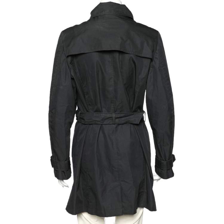 Pre Owned Emporio Armani Black Cotton Blend Belted Trench Coat L