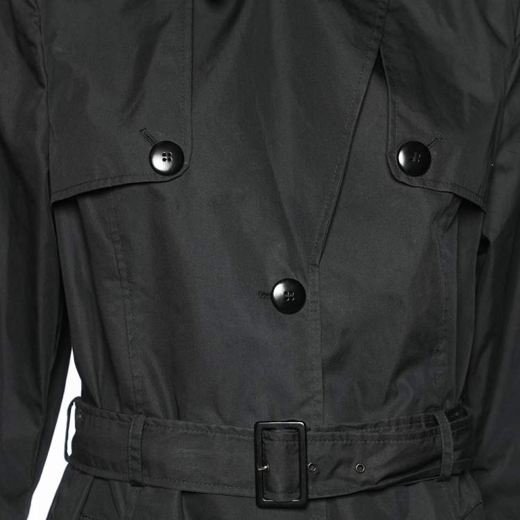 Pre Owned Emporio Armani Black Cotton Blend Belted Trench Coat L