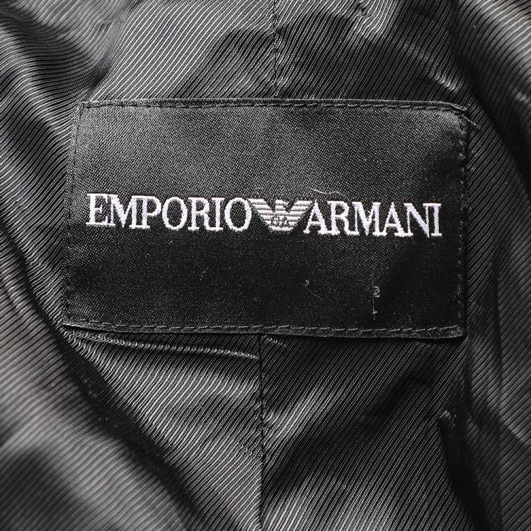 Pre Owned Emporio Armani Black Cotton Blend Belted Trench Coat L