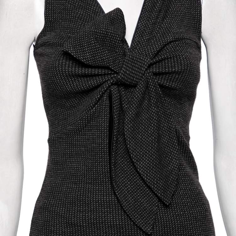 Pre Owned Emporio Armani Grey Wool Knot Detailed Front Sleeveless Top S