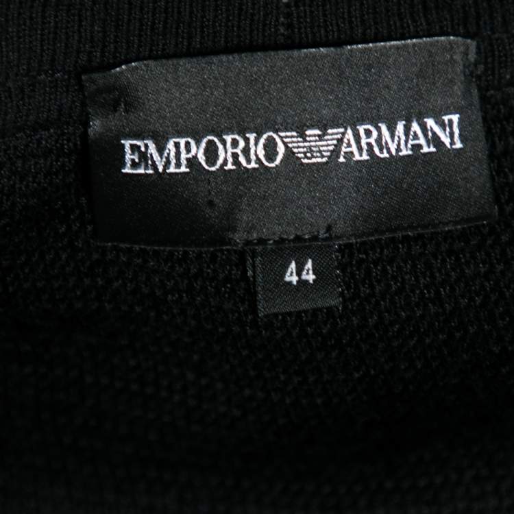 Pre Owned Emporio Armani Black & Blue Printed Silk Paneled Knit Cardigan M