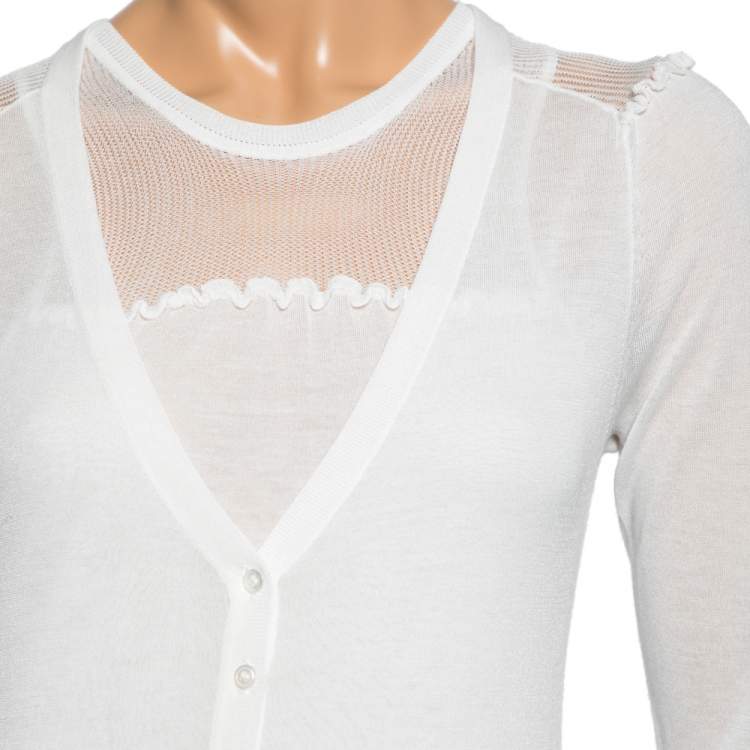 Pre Owned Emporio Armani Off White Knit Sleeveless Top & Button Front Cardigan M