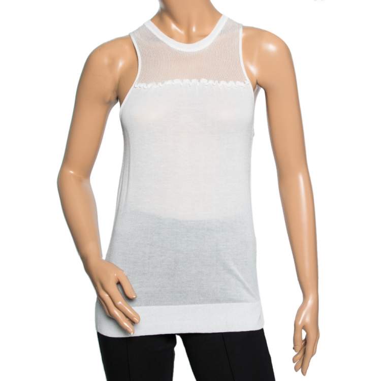 Pre Owned Emporio Armani Off White Knit Sleeveless Top & Button Front Cardigan M