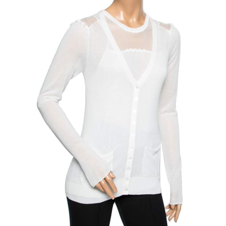 Pre Owned Emporio Armani Off White Knit Sleeveless Top & Button Front Cardigan M