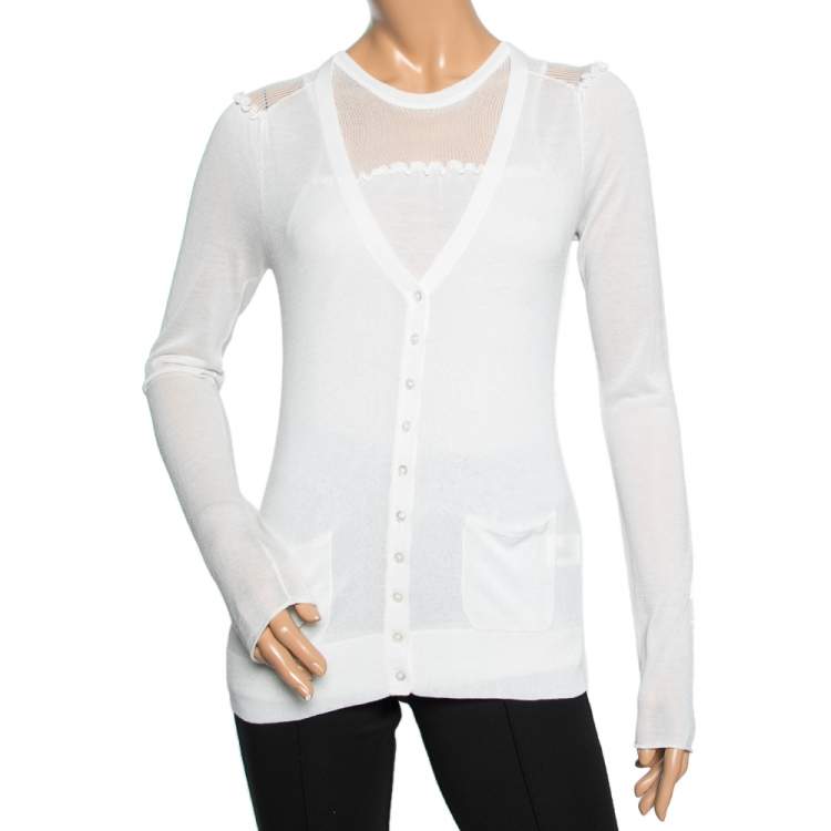 Pre Owned Emporio Armani Off White Knit Sleeveless Top & Button Front Cardigan M