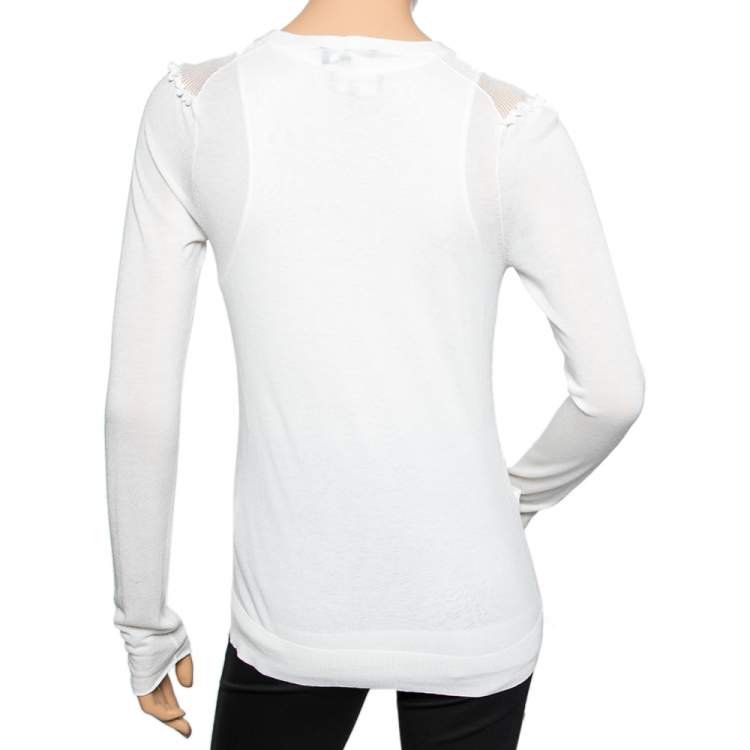 Pre Owned Emporio Armani Off White Knit Sleeveless Top & Button Front Cardigan M