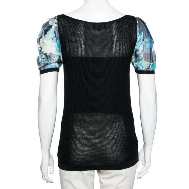 Pre Owned Emporio Armani Black Knit Puff Sleeve Top M