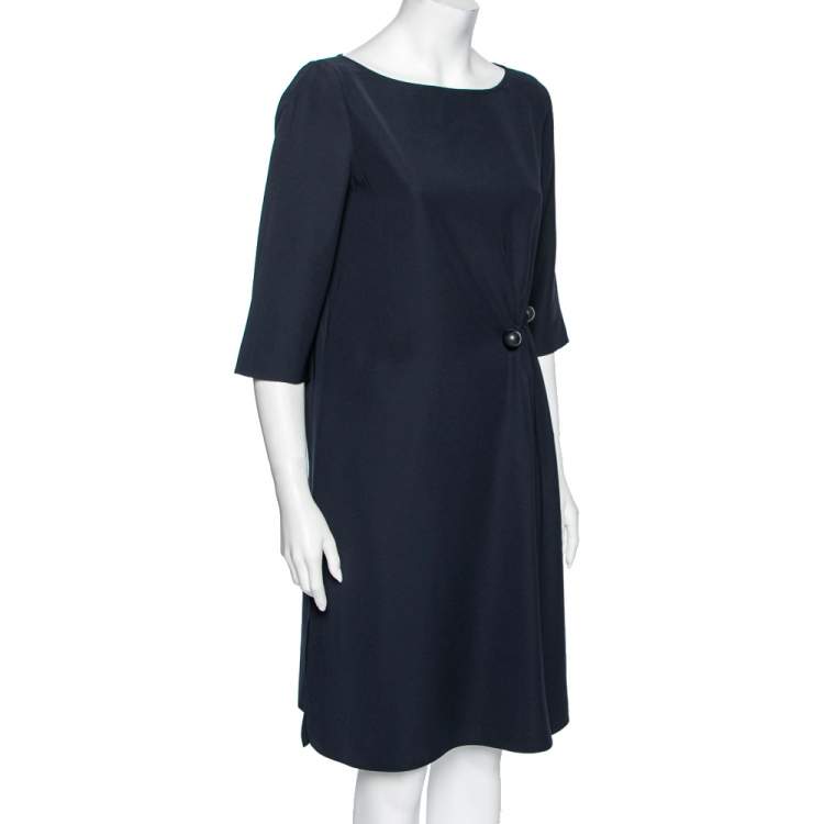 Emporio Armani Blue Crepe Side Pleated Dress M Emporio Armani TLC