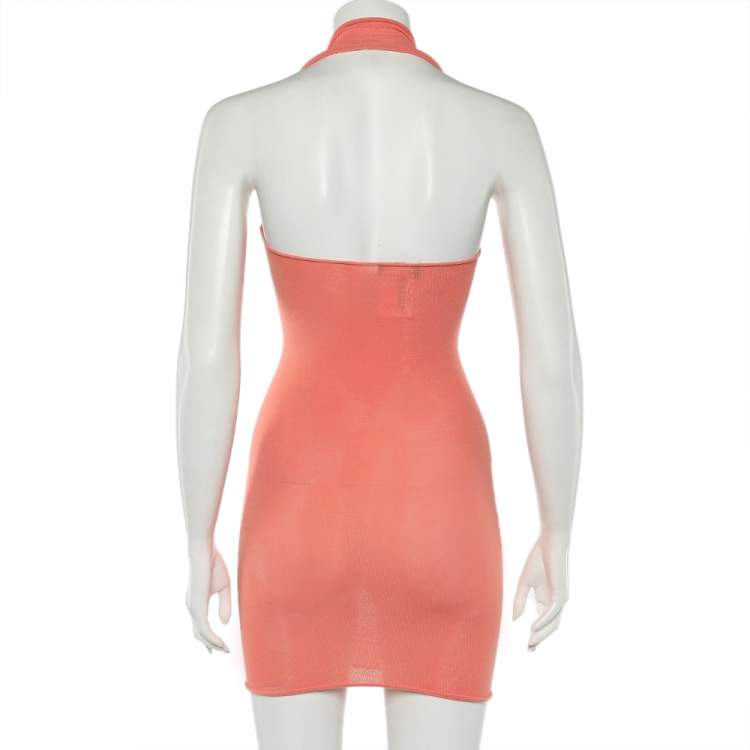 مملوكة مسبقًا Emporio Armani Orange Knit Embellished Detail Halter Neck Mini Dress S