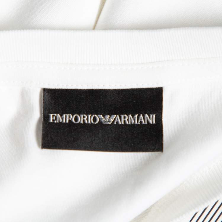 Pre Owned Emporio Armani White Logo Printed Cotton T-Shirt M